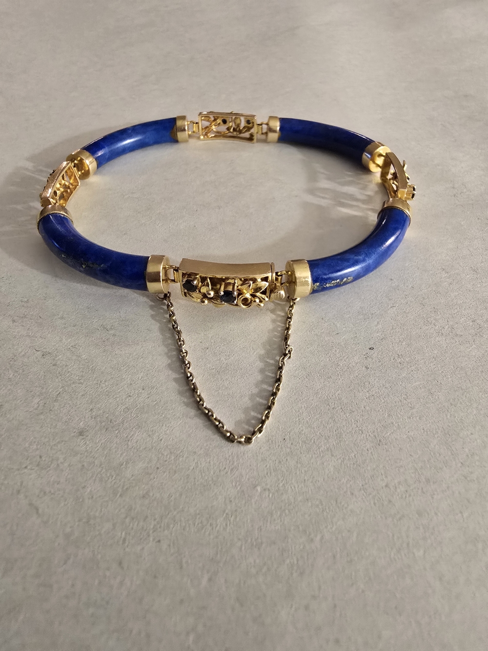 Vintage Chinese 14k Yellow Gold Lapis Lazuli Link Bracelet